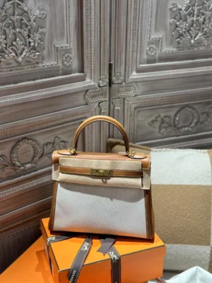 DDMode Kelly 28CM CK37 Gold Barenia Leather / Canvas GHW