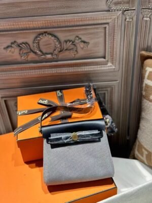 DDMode Mini Herbag 20CM Balck Leather / White Canvas GHW