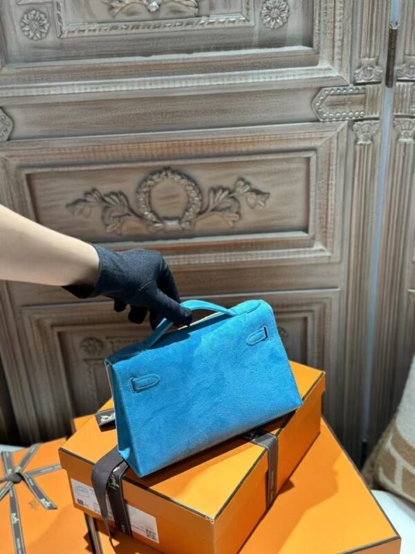 DDMode Suede Leather Kelly Pochette 22CM Clutch Bag 7B Turquoise GHW