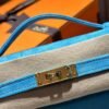 DDMode Suede Leather Kelly Pochette 22CM Clutch Bag 7B Turquoise GHW