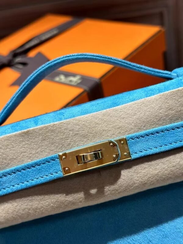 DDMode Suede Leather Kelly Pochette 22CM Clutch Bag 7B Turquoise GHW
