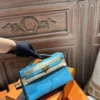 DDMode Suede Leather Kelly Pochette 22CM Clutch Bag 7B Turquoise GHW