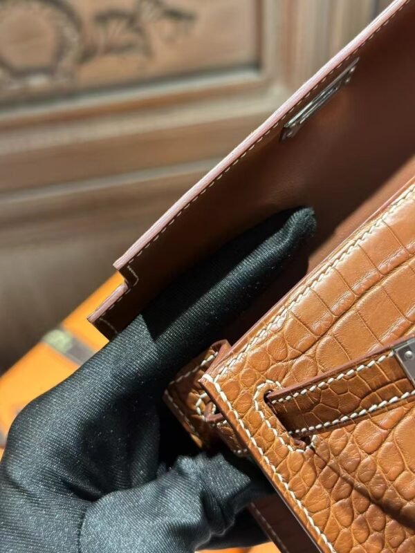 DDMode Hermes Mini Kelly 19CM Clutch Bag CK37 Gold Matte Barenia Crocodile PHW