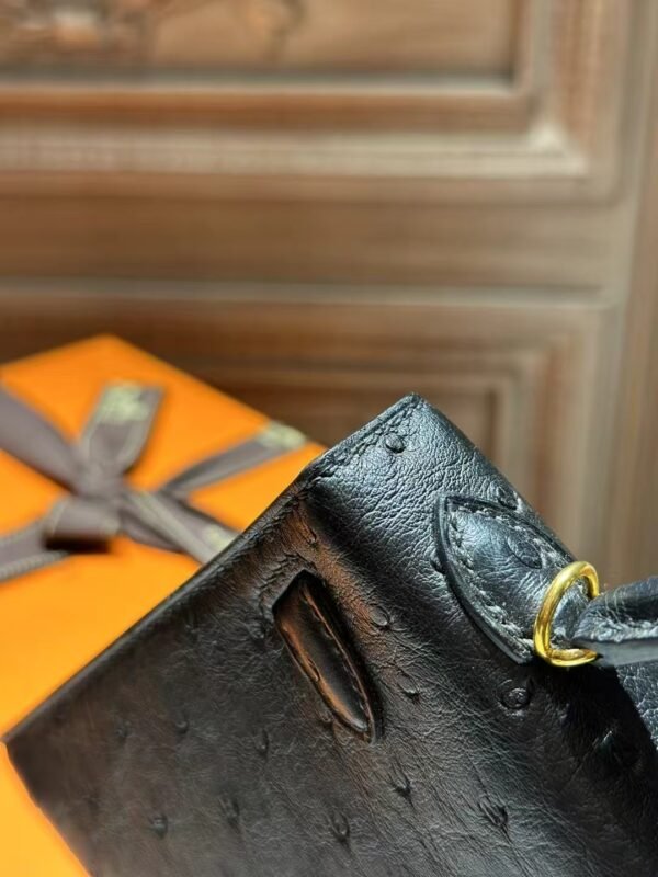 DDMode Hermes Ostrich Leather Mini Kelly 19CM CC89 Noir GHW