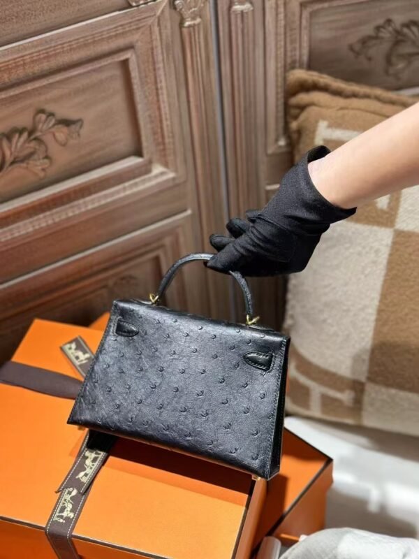 DDMode Hermes Ostrich Leather Mini Kelly 19CM CC89 Noir GHW