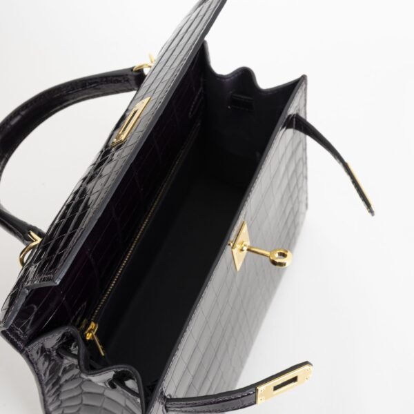 DDMode Full Handmade kelly sellier 25cm Shiny Niloticus Crocodile N5 Cassis GHW