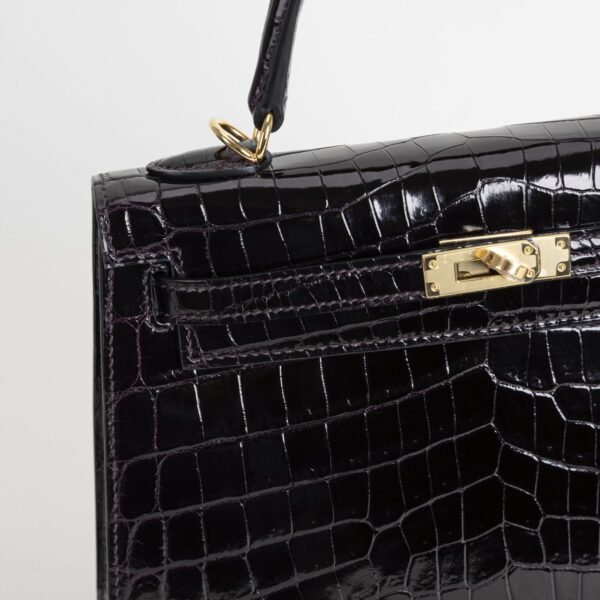 DDMode Full Handmade kelly sellier 25cm Shiny Niloticus Crocodile N5 Cassis GHW
