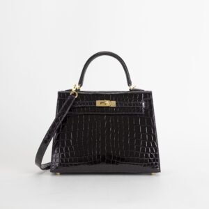 DDMode Full Handmade kelly sellier 25cm Shiny Niloticus Crocodile N5 Cassis GHW