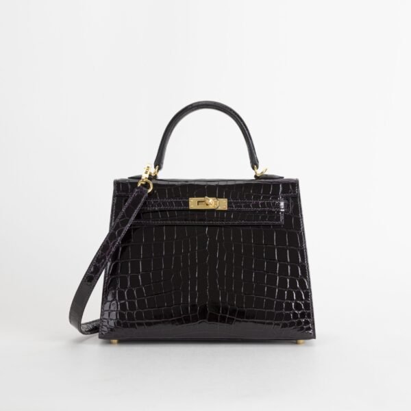 DDMode Full Handmade kelly sellier 25cm Shiny Niloticus Crocodile N5 Cassis GHW