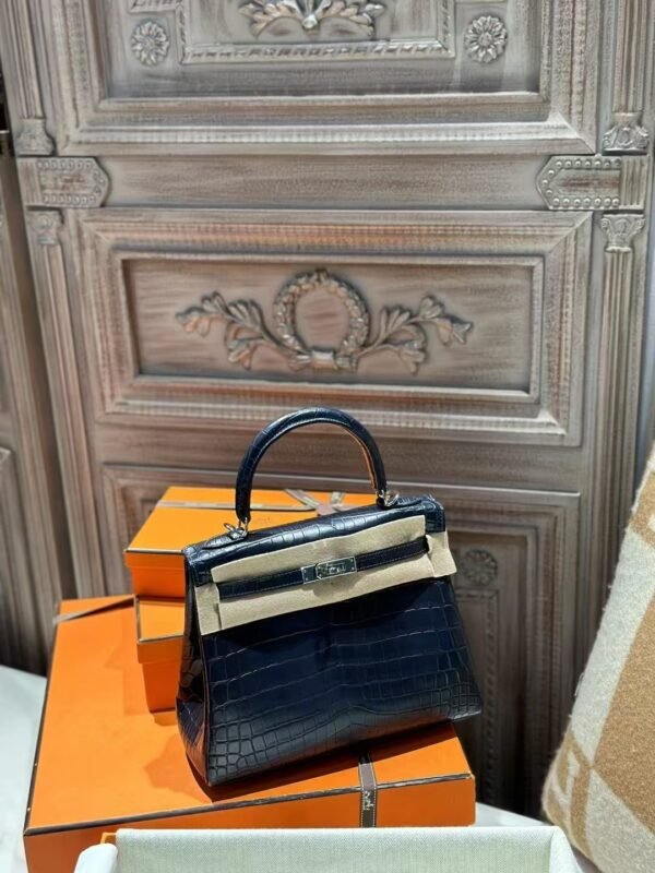 DDMode Kelly Bag 25CM Matte Crocodile Leather 78 Bleu Marine SHW