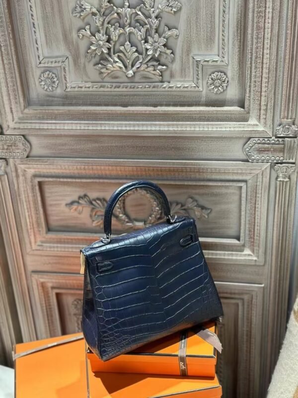 DDMode Kelly Bag 25CM Matte Crocodile Leather 78 Bleu Marine SHW