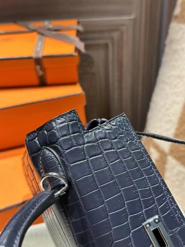 DDMode Kelly Bag 25CM Matte Crocodile Leather 78 Bleu Marine SHW