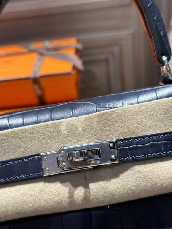 DDMode Kelly Bag 25CM Matte Crocodile Leather 78 Bleu Marine SHW
