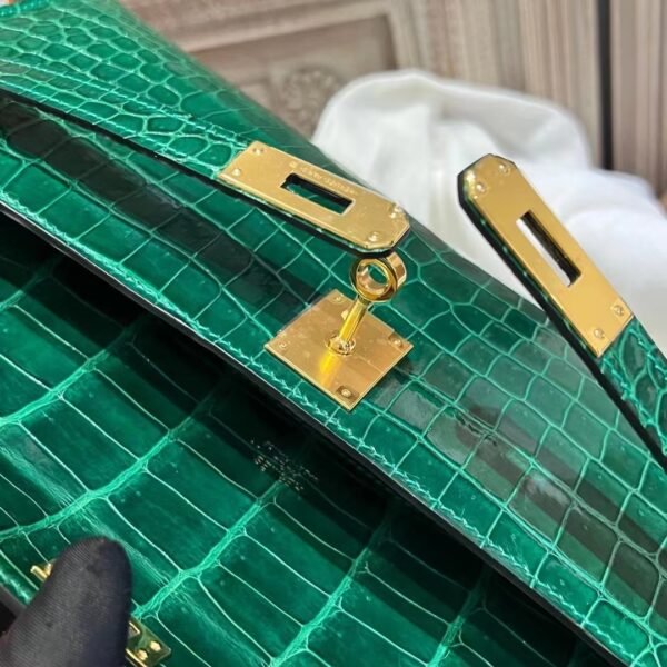 DDMode Kelly Cut 31CM 6Q Vert Emeraude Shiny Porosus Clutch Bag GHW