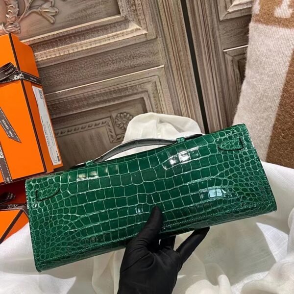 DDMode Kelly Cut 31CM 6Q Vert Emeraude Shiny Porosus Clutch Bag GHW