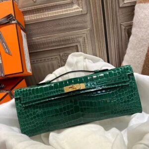 DDMode Kelly Cut 31CM 6Q Vert Emeraude Shiny Porosus Clutch Bag GHW