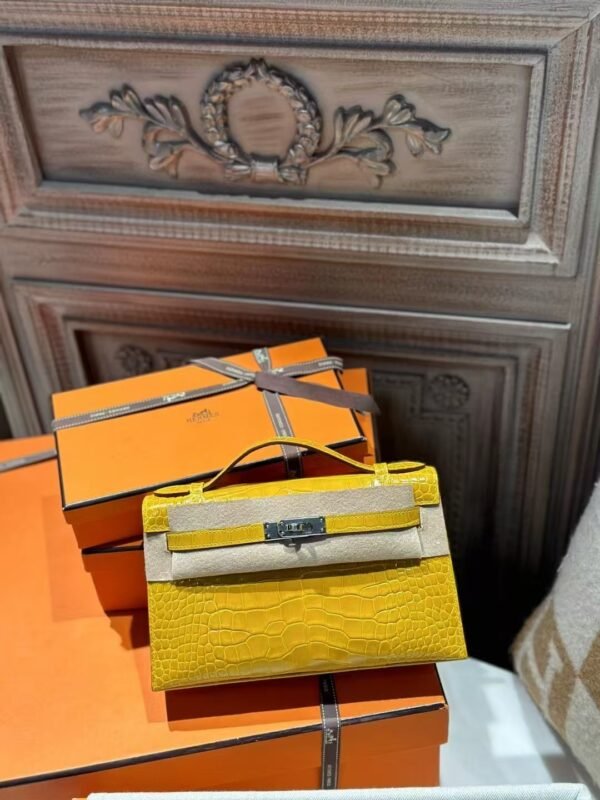 DDMode Kelly Pochette 22CM 9D Amber Women’s Evening Bag Shiny Crocodile SHW