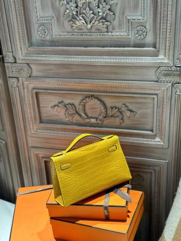 DDMode Kelly Pochette 22CM 9D Amber Women’s Evening Bag Shiny Crocodile SHW