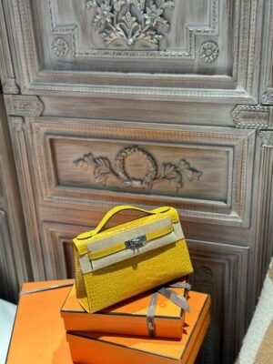 DDMode Kelly Pochette 22CM 9D Amber Women’s Evening Bag Shiny Crocodile SHW