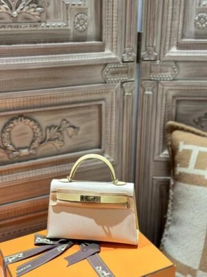 DDMode Mini Kelly 19CM Epsom 10 Craie /1Z Jaune Poussin Light GHW