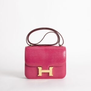 DDMode Women’s Shoulder Bag Lizard Leather Constance 18CM Rose Fuchsia (5J) GHW