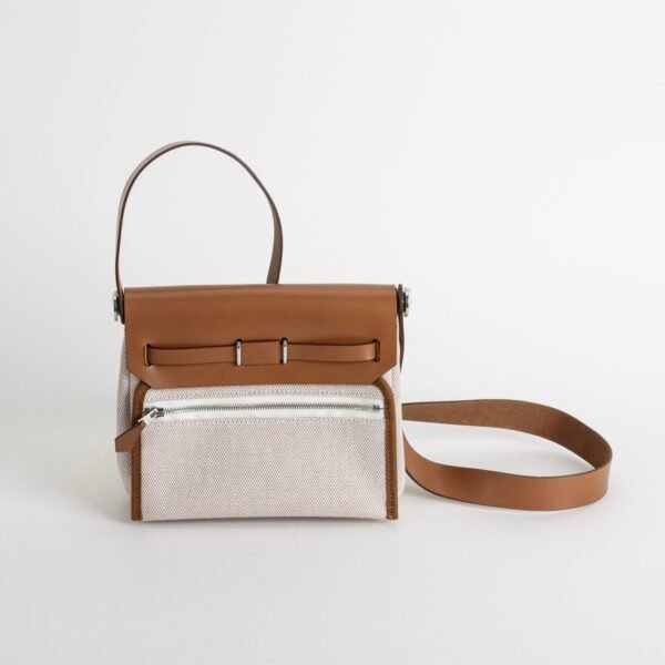 DDMode Herbag Mini 20CM CK37 Gold Calf Leather : White Canvas PHW 04 DDMode Herbag Mini 20CM CK37 Gold Calf Leather / White Canvas PHW