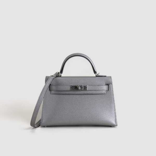 DDMode Hermes Mini Kelly Clutch Bags Olympic Silver Chevre Leather PHW