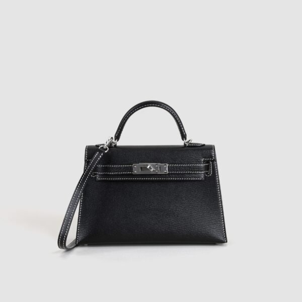 DDMode Mini Kelly 19CM Chevre Leather CK89 Noir / CK80 Gris Pearl PHW 01