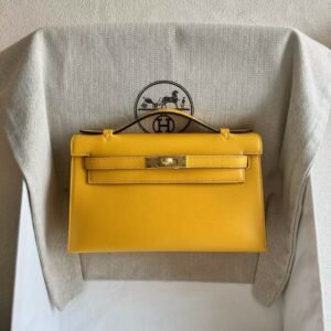 DDMode Mini Kelly Pochette 22CM Swift Leather 9D Amber Yellow GHW Hardware