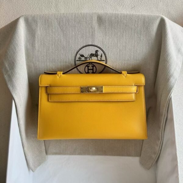 DDMode Mini Kelly Pochette 22CM Swift Leather 9D Amber Yellow GHW Hardware