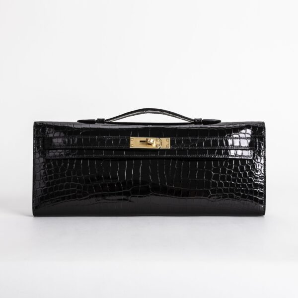 DDMode Kelly Cut 31CM  CC89 Noir Shiny Alligator Crocodile Leather GHW
