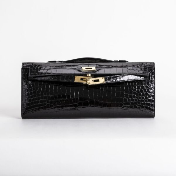 DDMode Kelly Cut 31CM  CC89 Noir Shiny Alligator Crocodile Leather GHW
