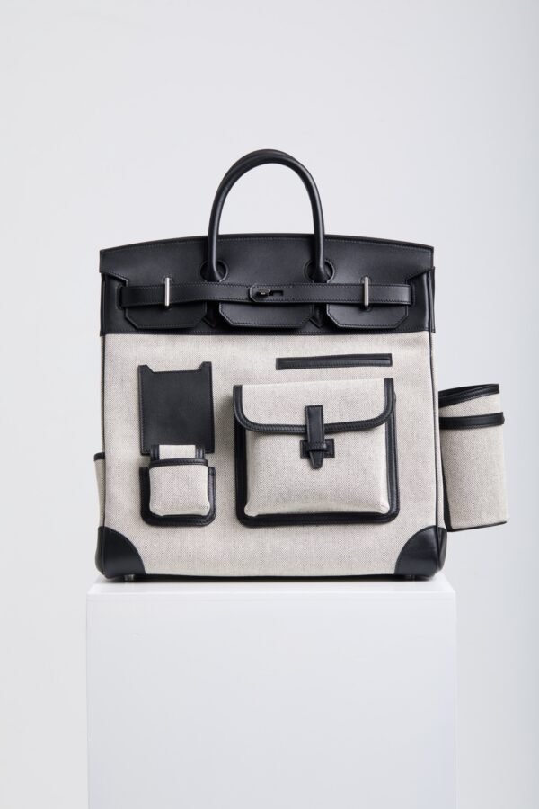 DDMode Birkin Hac Cargo 40 CK89 Noir Black Swift / Beige Canvas PHW