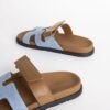 DDMode Chypre Sandals Blue Jean Denim / 37 Gold Swift Leather Women’s Shoes