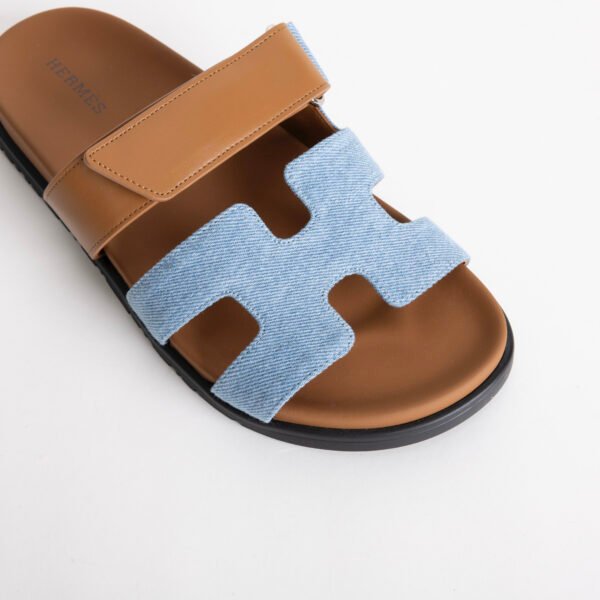 DDMode Chypre Sandals Blue Jean Denim / 37 Gold Swift Leather Women’s Shoes